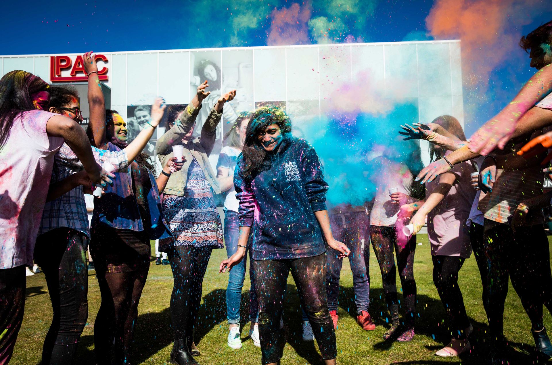 Students celebrating with colour.